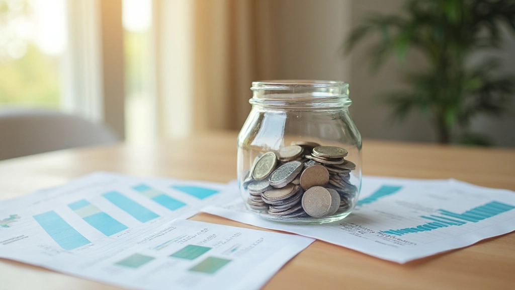 Стеклянная копилка с монетами и финансовые документы
